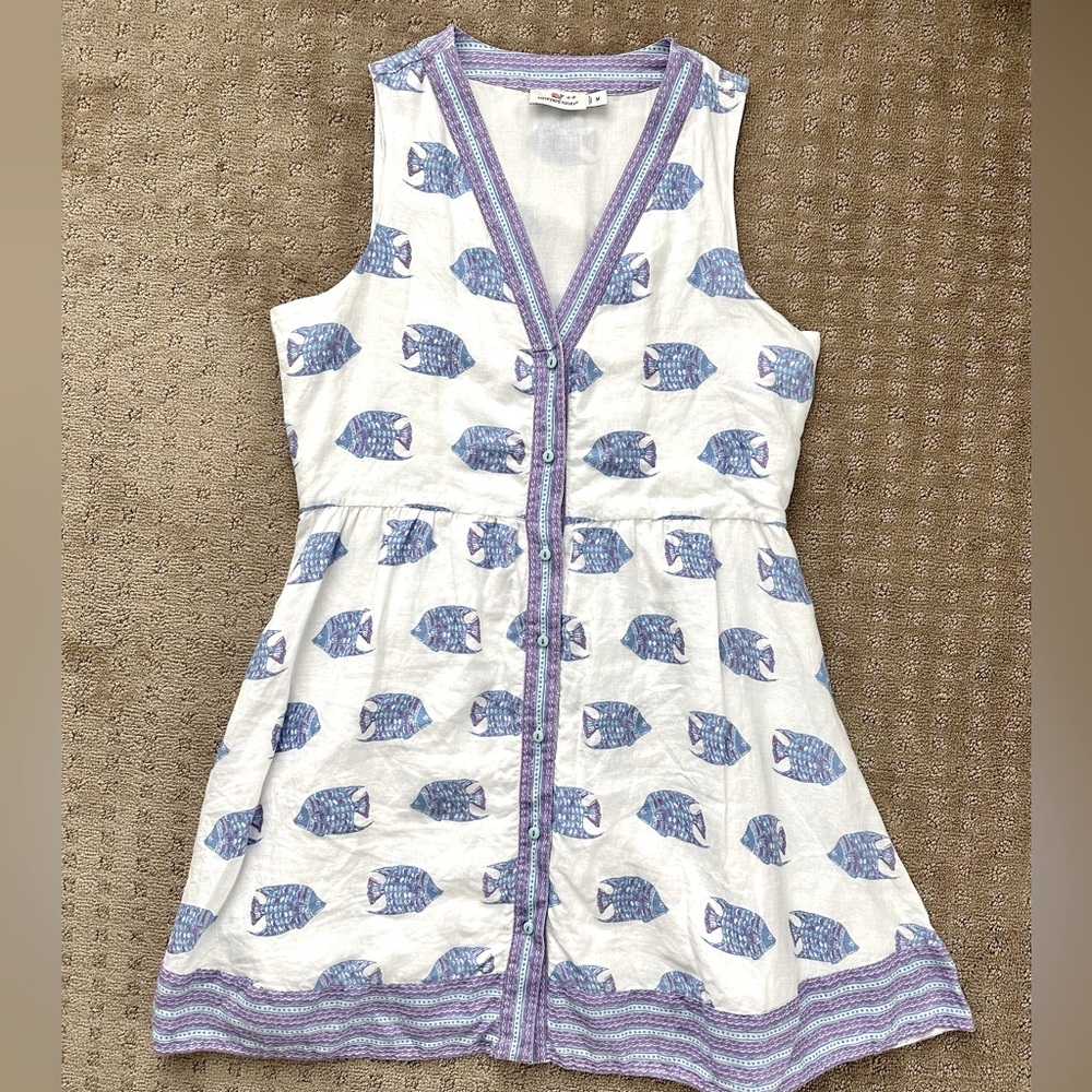 Vineyard Vines Women’s M Purple & Blue Fish Linen Dress.